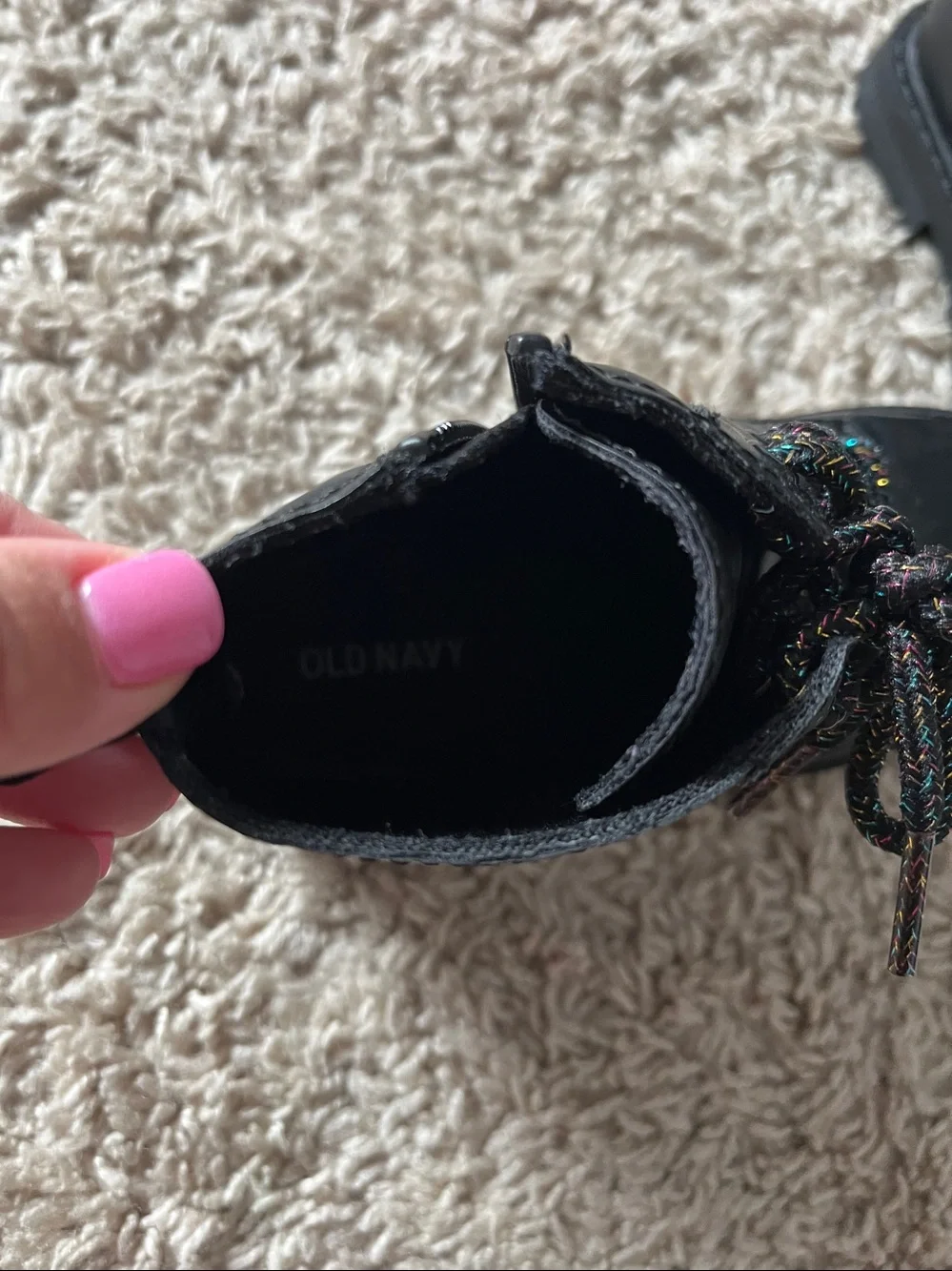 Old Navy Black Lace-Up Kids Combat Boots with Multicolor Laces